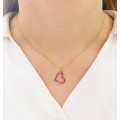Pingente Coração de Lado Com Zircônias Rosa + Corrente Cartier Em Ouro 18k 